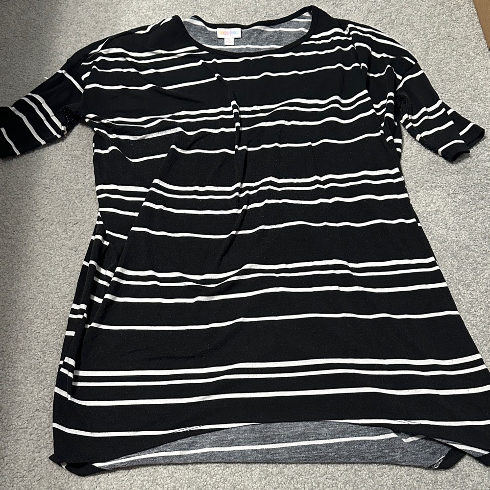 LuLaRoe Black and White Striped Short Sleeve Top